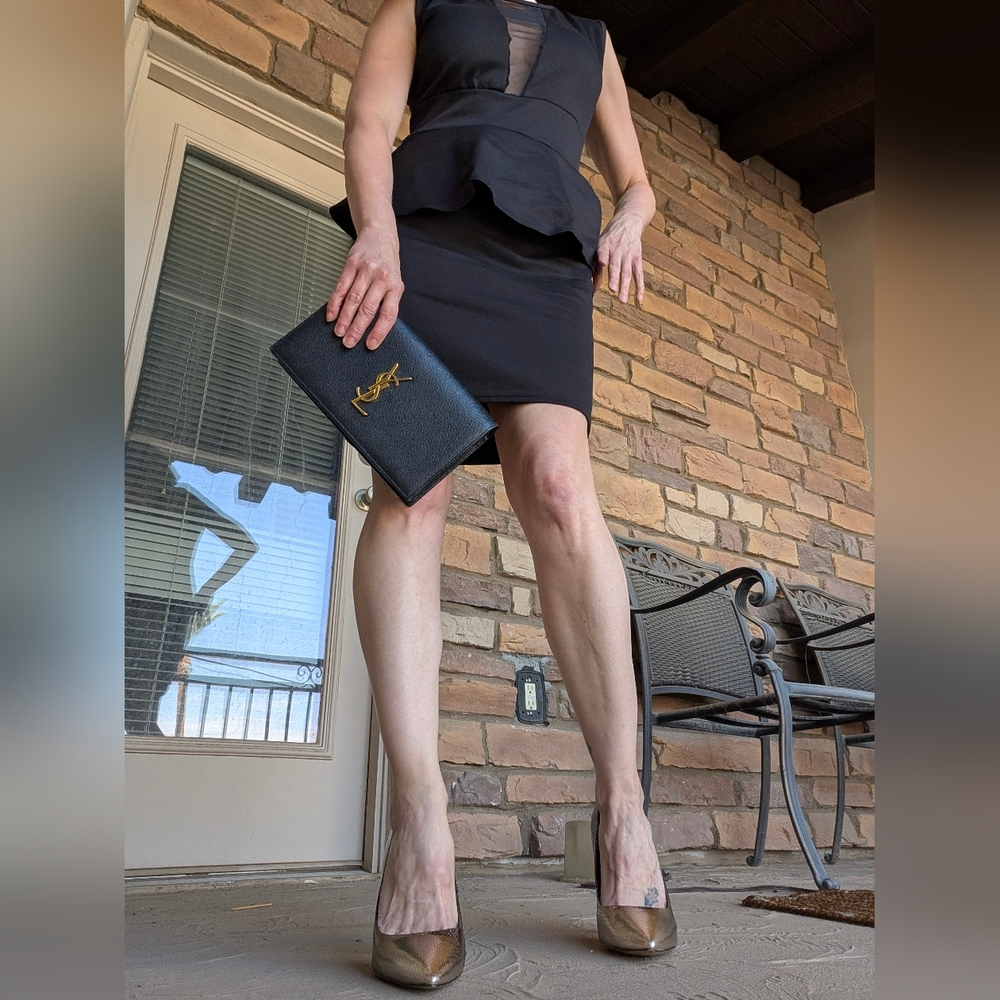 Pinc Black Peplum Mesh Midi Dress M